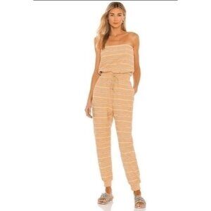 L Space Medium North Shore Jumper Jumpsuit Gold Stripe Strapless Tube Rv$148 NWT